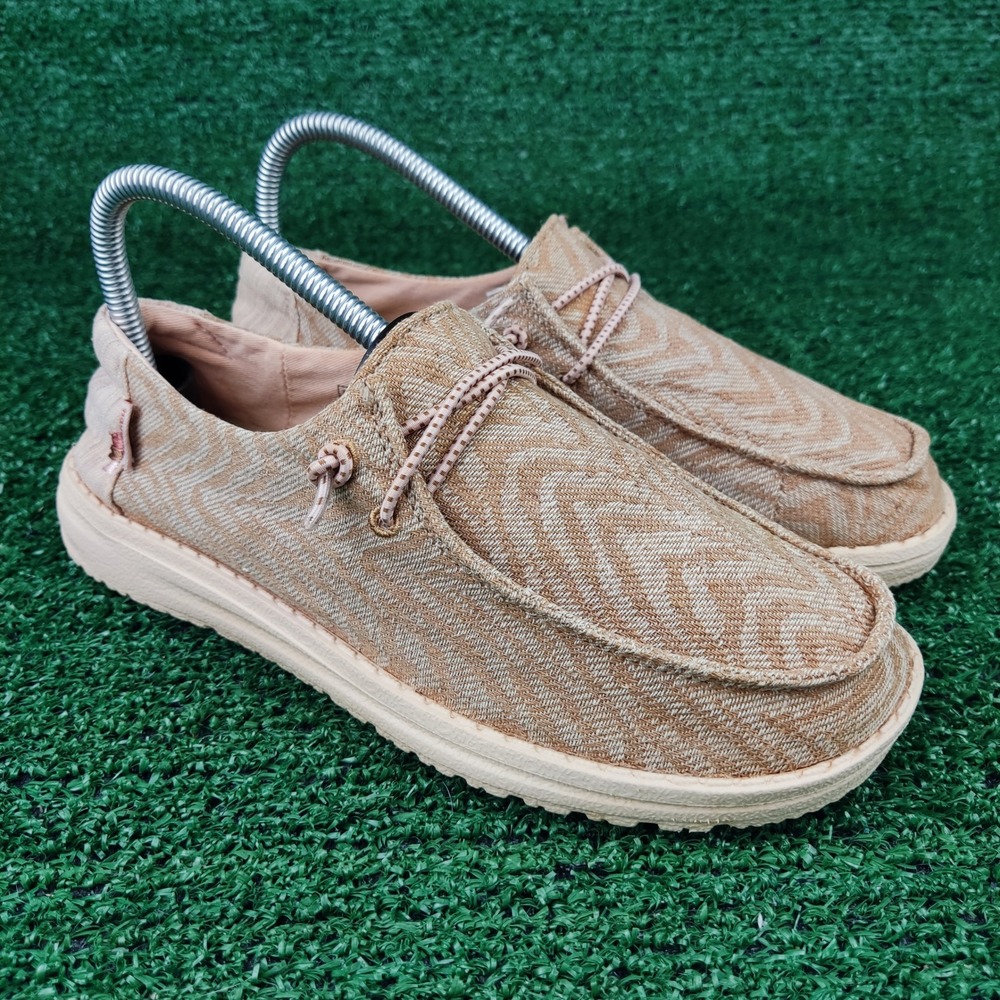 Hey Dude Shoes Women 7 Tan Wendy Woven Zebra Terra Stripe Slip On Loafers Casual